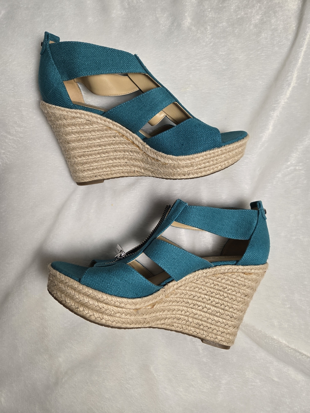 MICHAEL Michael Kors Teal Front-Zip Espadrille Wedge Sandals - Picture 4 of 6